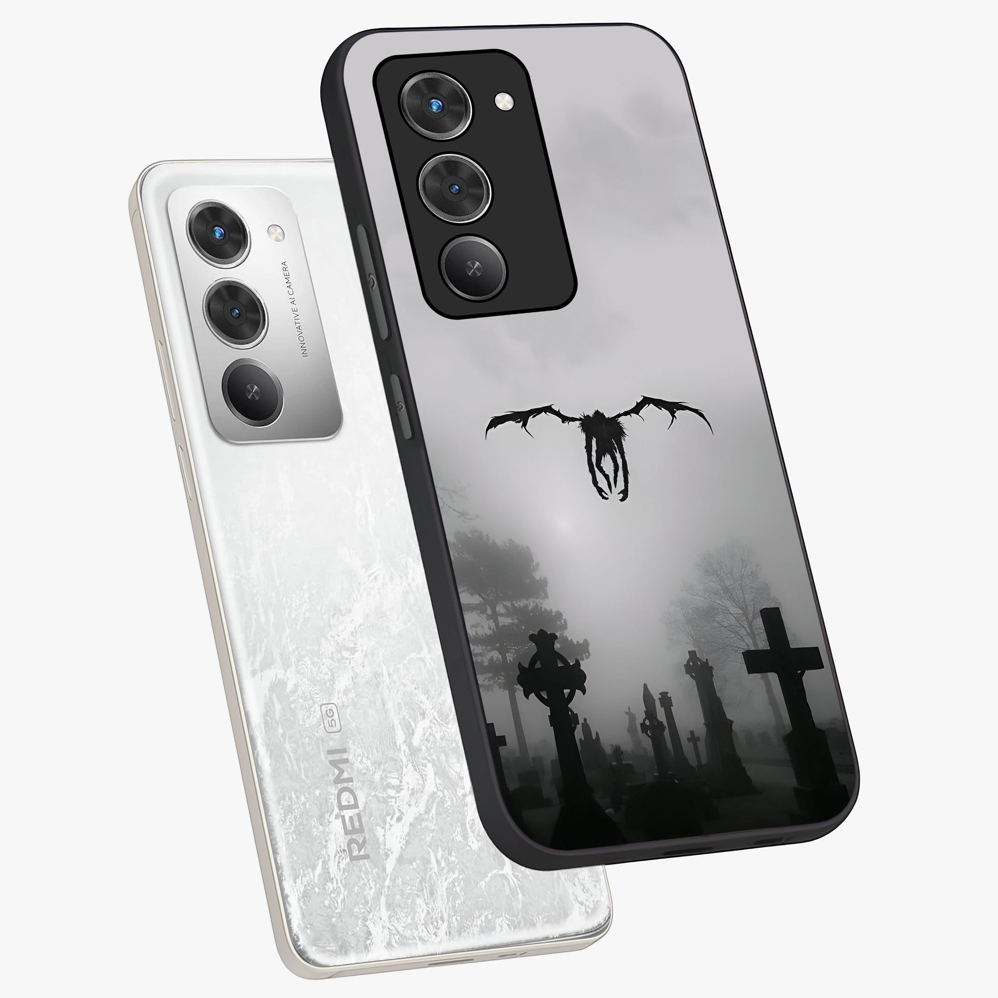 Graveyard Shadow Descent Glass Case displayed in angled mockup highlighting eerie shadow illustration with gothic aesthetic.