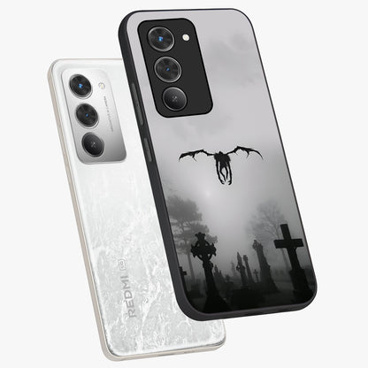 Graveyard Shadow Descent Glass Case displayed in angled mockup highlighting eerie shadow illustration with gothic aesthetic.