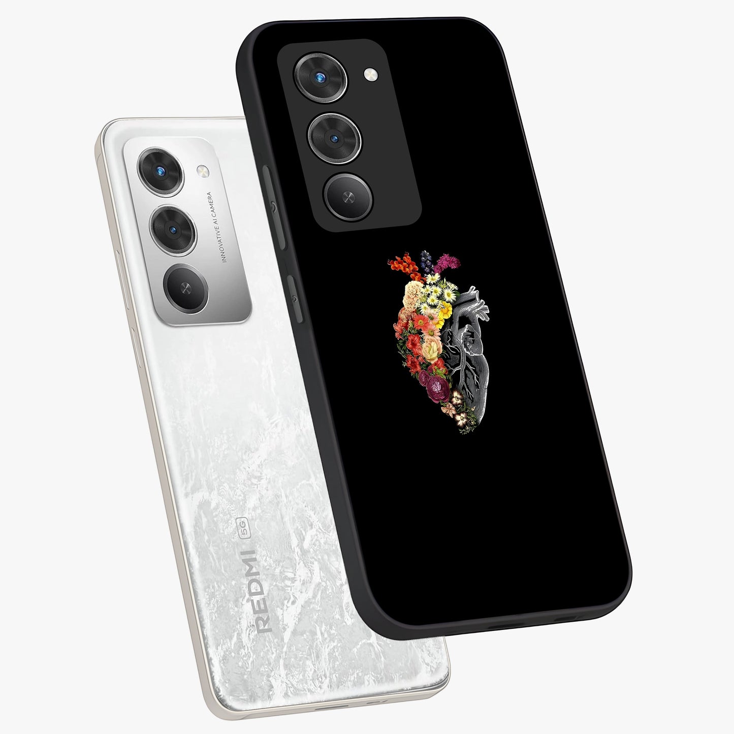 Heart With Flowers Glass Case displayed in angled mockup highlighting romantic flower design with soft aesthetic style.