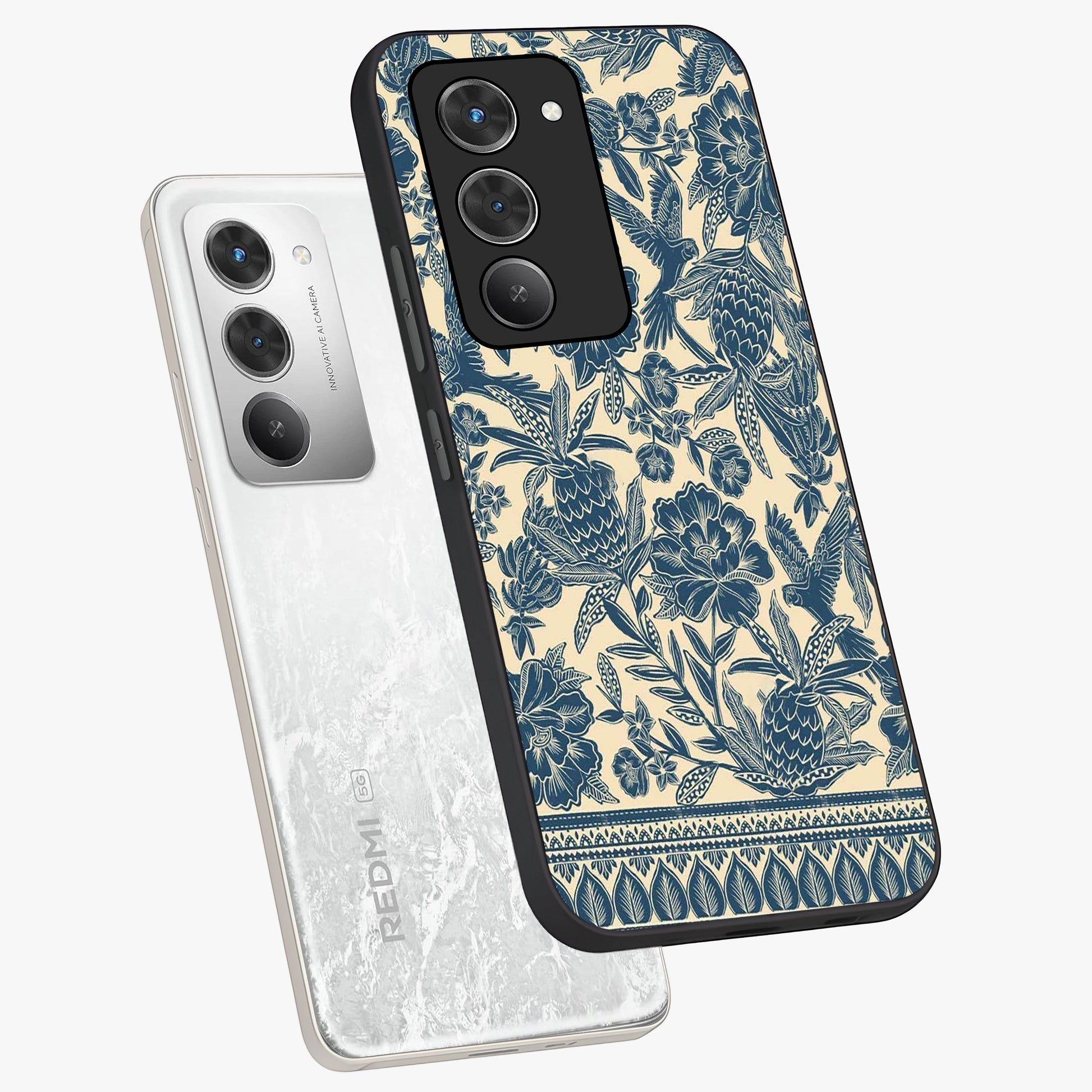 Heirloom Wild Bloom Glass Case displayed in angled mockup highlighting botanical bloom design with classic aesthetic style.