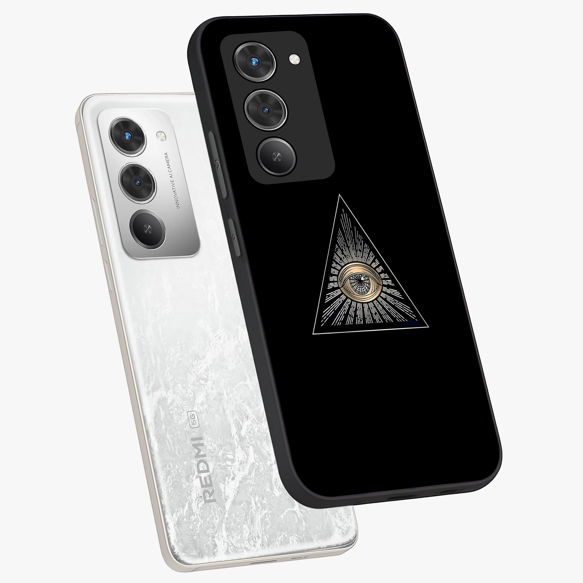 Illuminati Evil Glass Case displayed in angled mockup highlighting dark occult inspired design with bold aesthetic style.