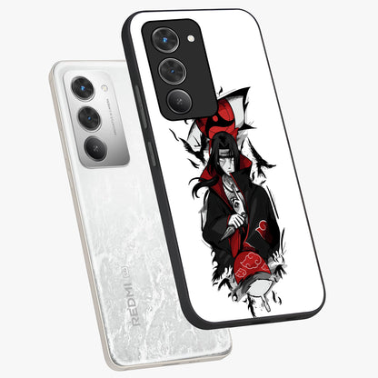 Itachi Limited Edition Naruto Anime Glass Case displayed in angled mockup highlighting dramatic anime illustration with bold action aesthetic.