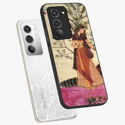 Lady With Veena Art Glass Case displayed in angled mockup highlighting graceful musical illustration with cultural artistic aesthetic.