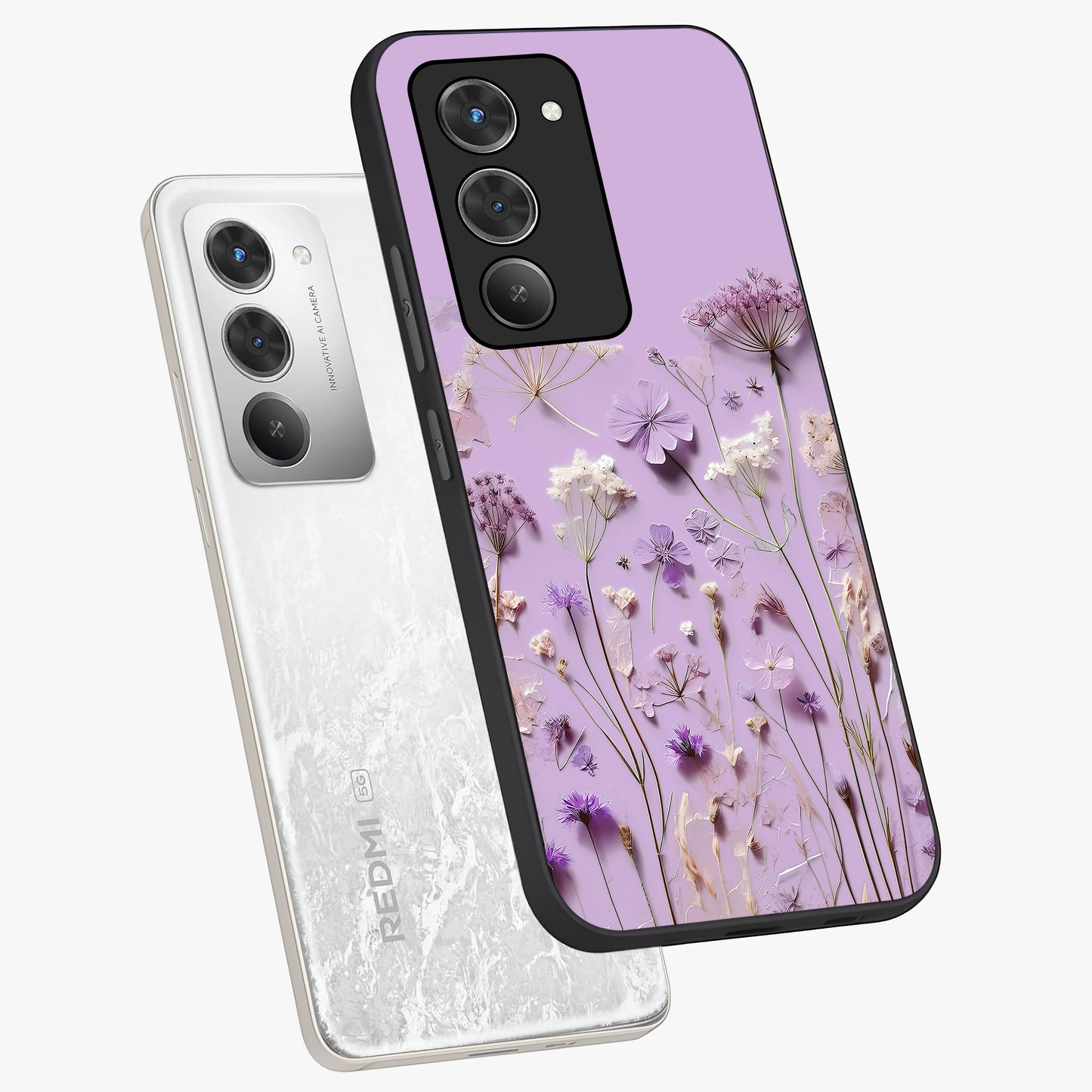 Lavender Blossom Dream Glass Case displayed in angled mockup highlighting dreamy lavender flower design with calming aesthetic style.