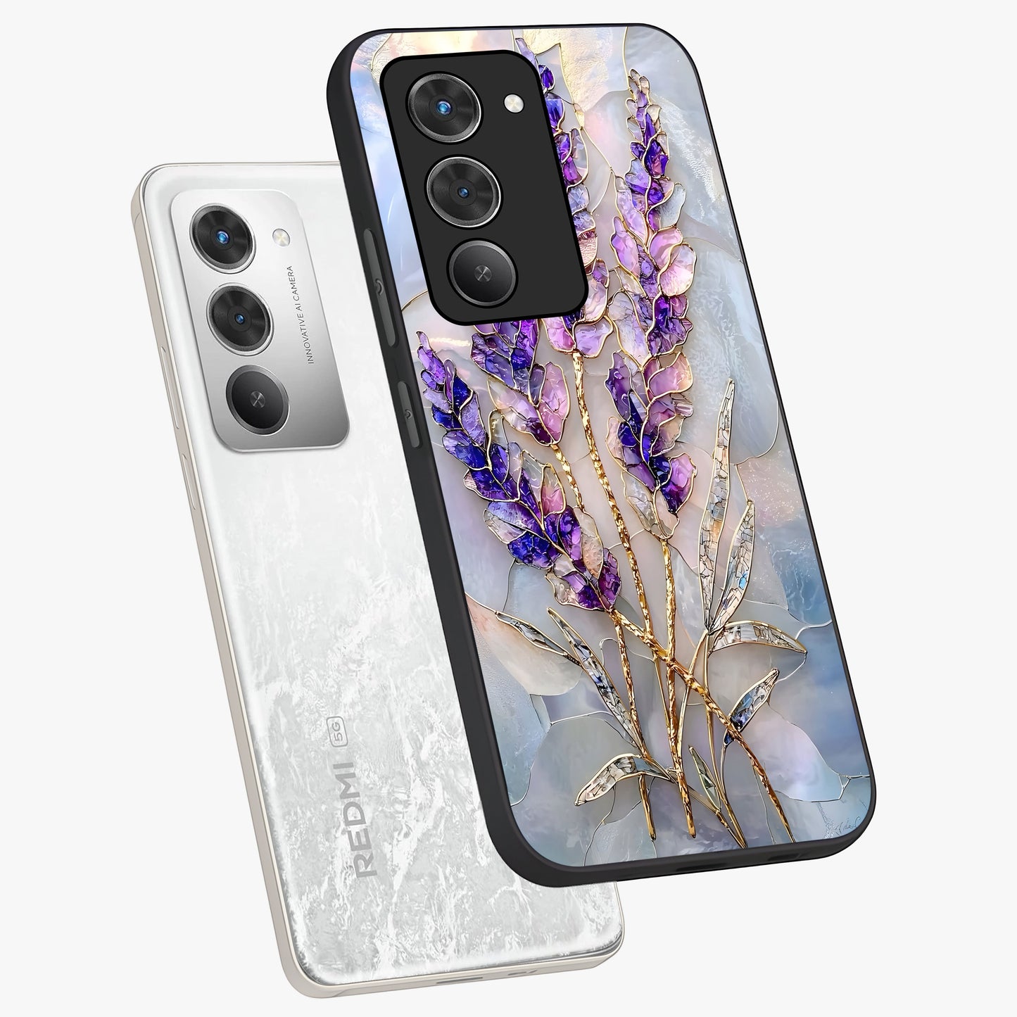 Lavender Dream Glow Glass Case displayed in angled mockup highlighting dreamy purple glow design with soft artistic style.