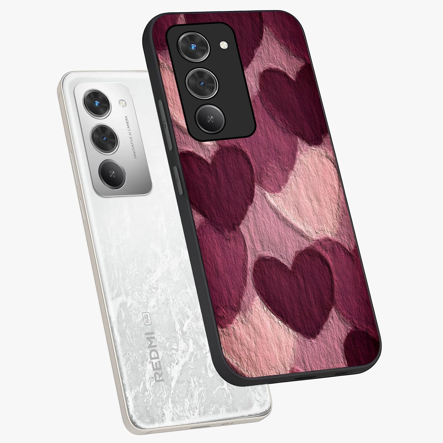 Layered Paper Hearts Glass Case displayed in angled mockup highlighting creative paper craft heart design with romantic aesthetic.