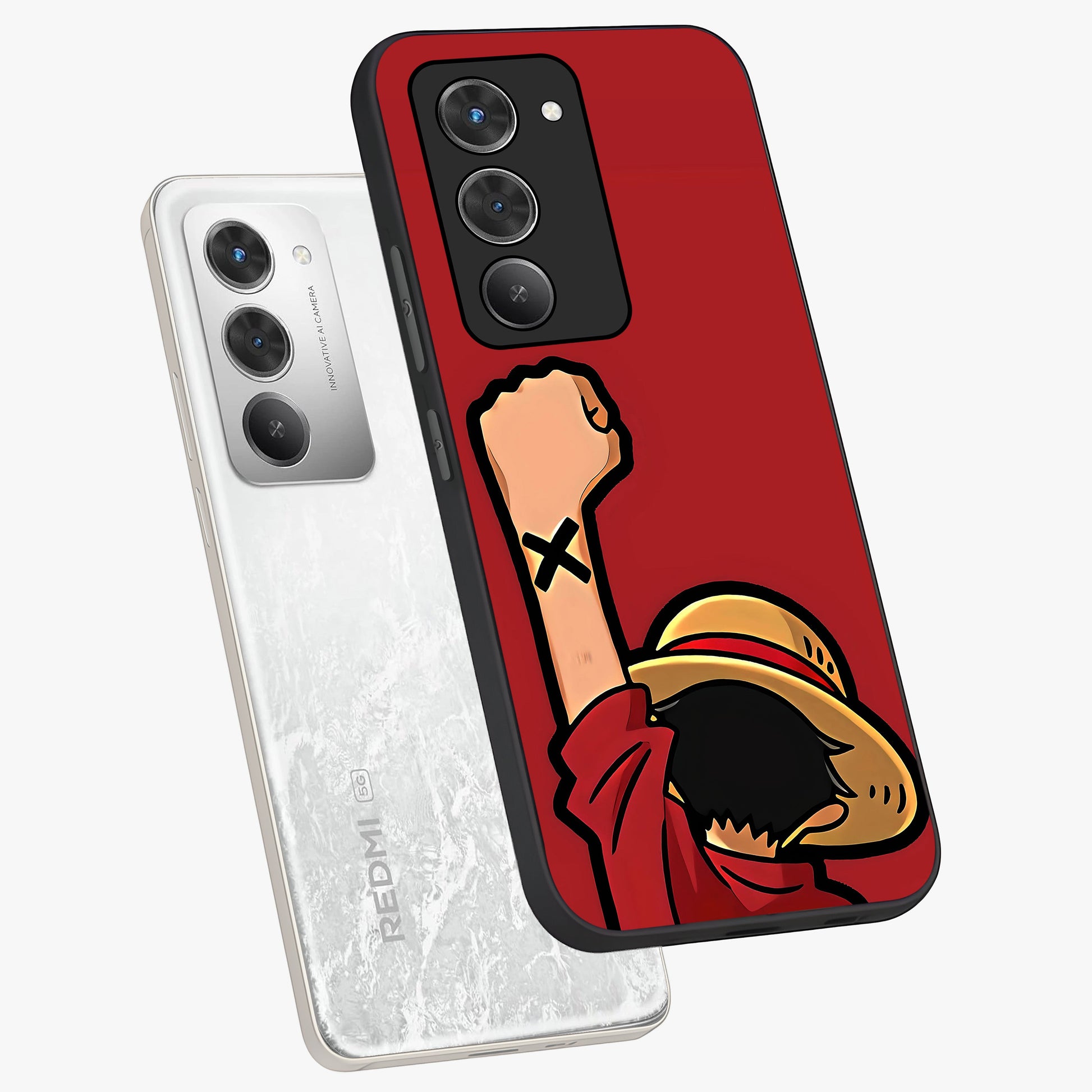 Luffy X Spirit Glass Case displayed in angled mockup highlighting powerful anime design with energetic action aesthetic.