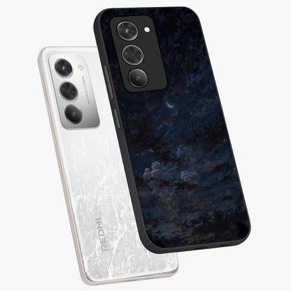 Lunar Veil Silence Glass Case displayed in angled mockup highlighting soft lunar design with peaceful celestial aesthetic.