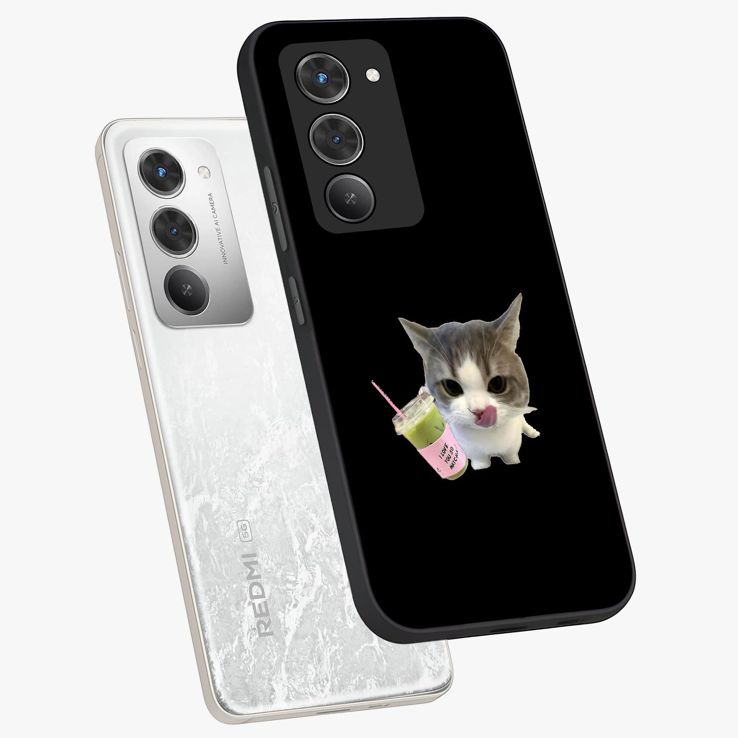 Matcha Cat Style Glass Case displayed in angled mockup highlighting playful feline design with pastel matcha aesthetic.
