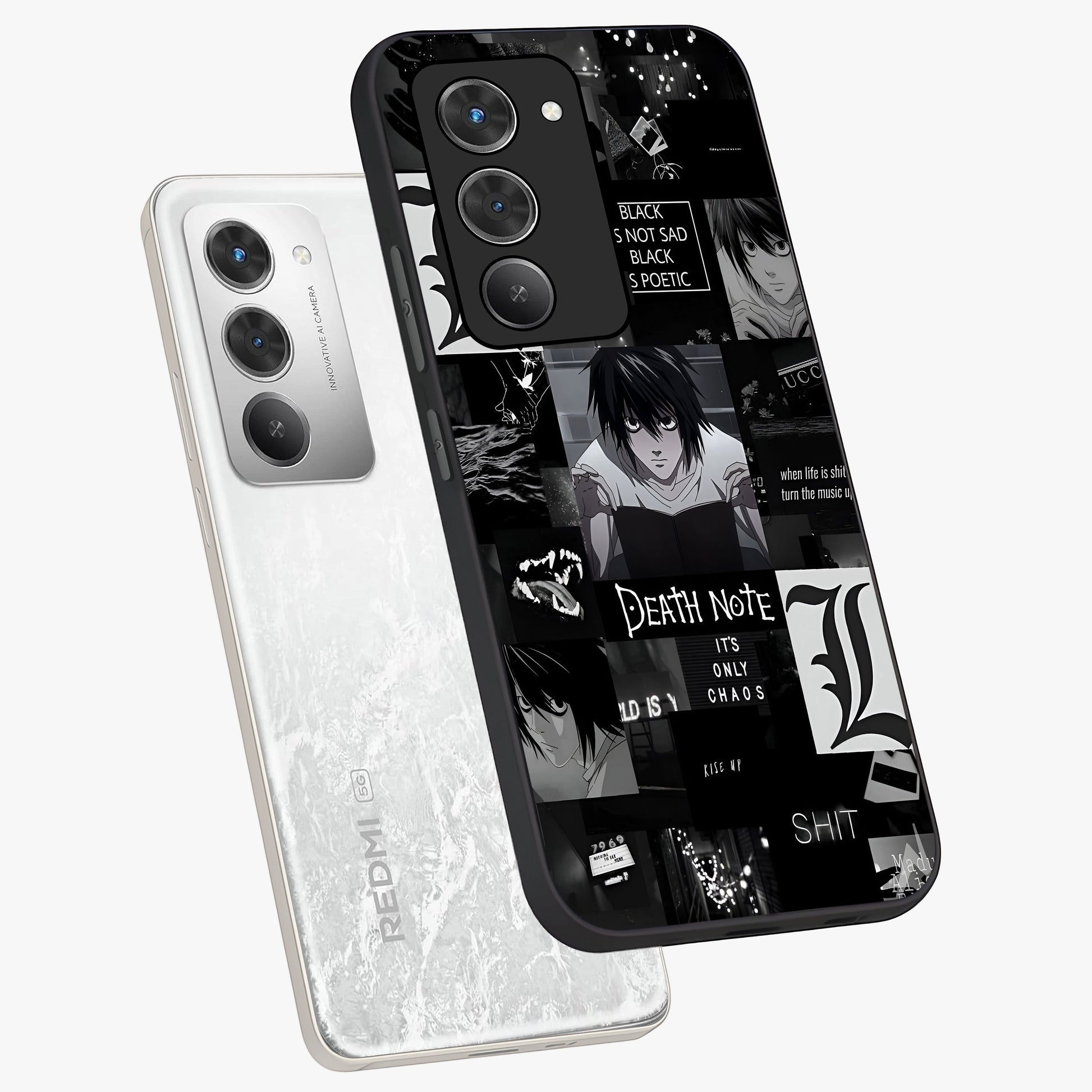 Midnight Chaos Mind Glass Case displayed in angled mockup highlighting chaotic artistic design with dramatic midnight aesthetic.