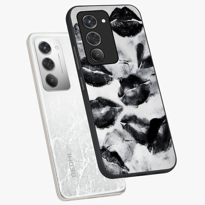 Midnight Kiss Marks Glass Case displayed in angled mockup highlighting playful romantic design with bold midnight aesthetic.