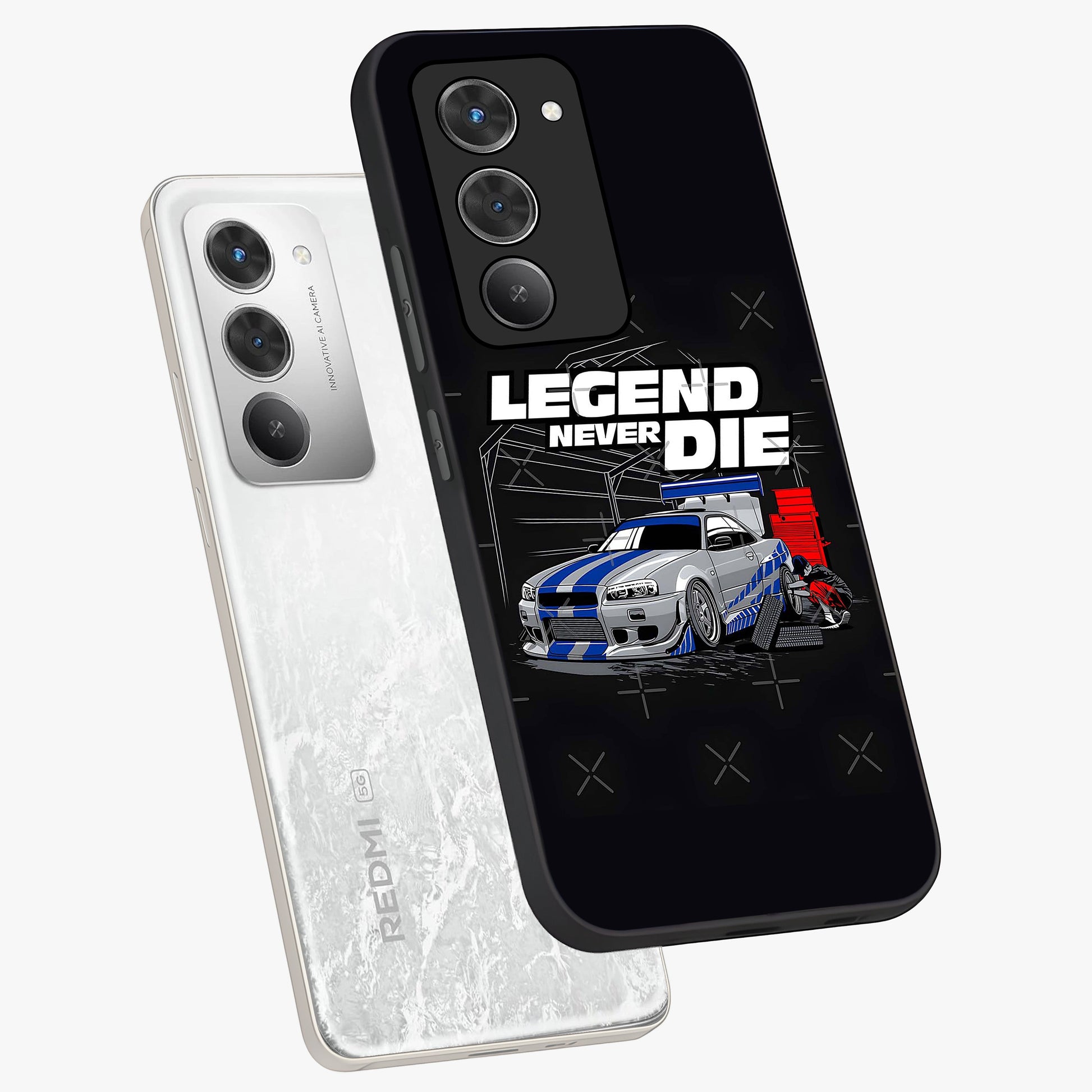 Midnight Racing Legacy Glass Case displayed in angled mockup highlighting dynamic automotive design with bold midnight aesthetic.