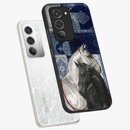 Midnight Stallion Blues Glass Case displayed in angled mockup highlighting powerful stallion illustration with deep midnight tones.