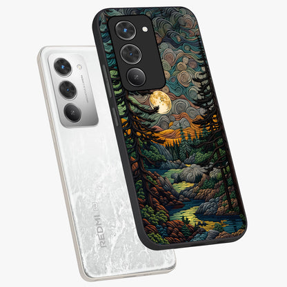 Moonlight Forest Dream Glass Case displayed in angled mockup highlighting dreamy forest design with glowing moon aesthetic.