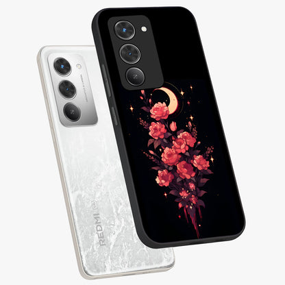 Moonlit Floral Elegance Glass Case displayed in angled mockup highlighting graceful flower design with soft moonlight aesthetic.
