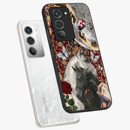 Moonlit Royal Stallion Glass Case displayed in angled mockup highlighting powerful stallion illustration with royal night aesthetic.