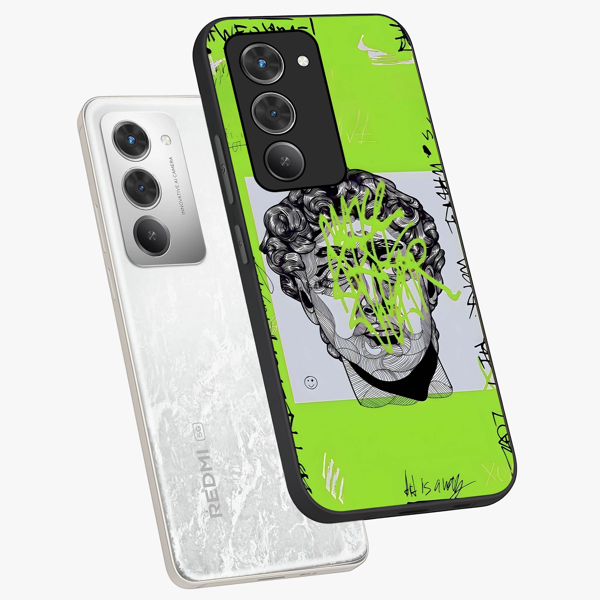 Neo Graffiti Rebellion Glass Case displayed in angled mockup highlighting urban street art design with rebellious aesthetic.