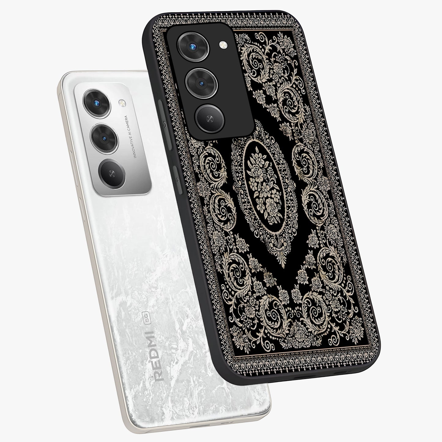 Noir Bloom Elegance Glass Case displayed in angled mockup highlighting refined flower design with stylish noir aesthetic.