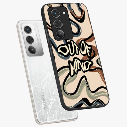 Out Of Mind Glass Case displayed in angled mockup highlighting bold statement design with modern artistic aesthetic.