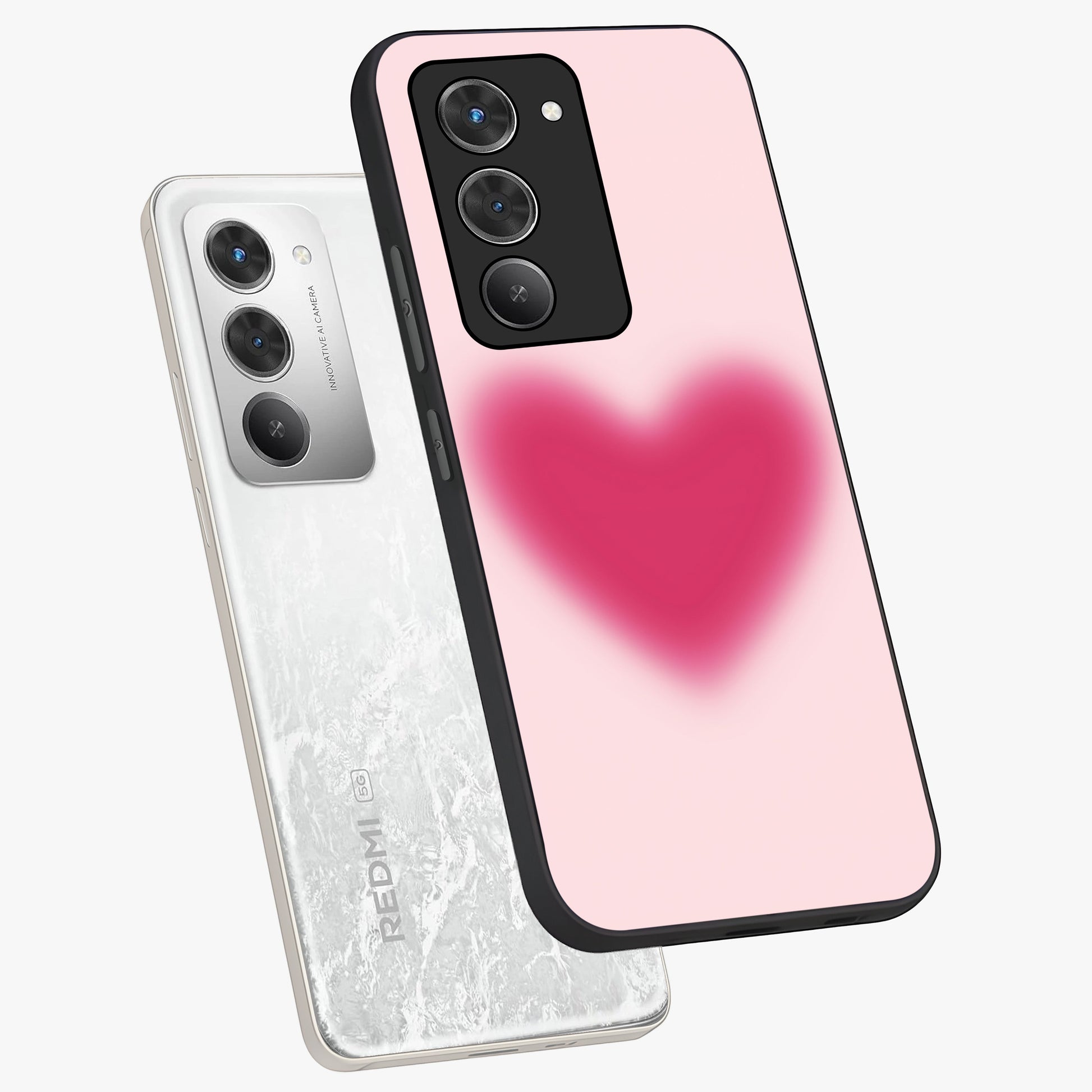 Pink Aura Heart Glass Case displayed in angled mockup highlighting vibrant pink heart design with dreamy aura aesthetic.