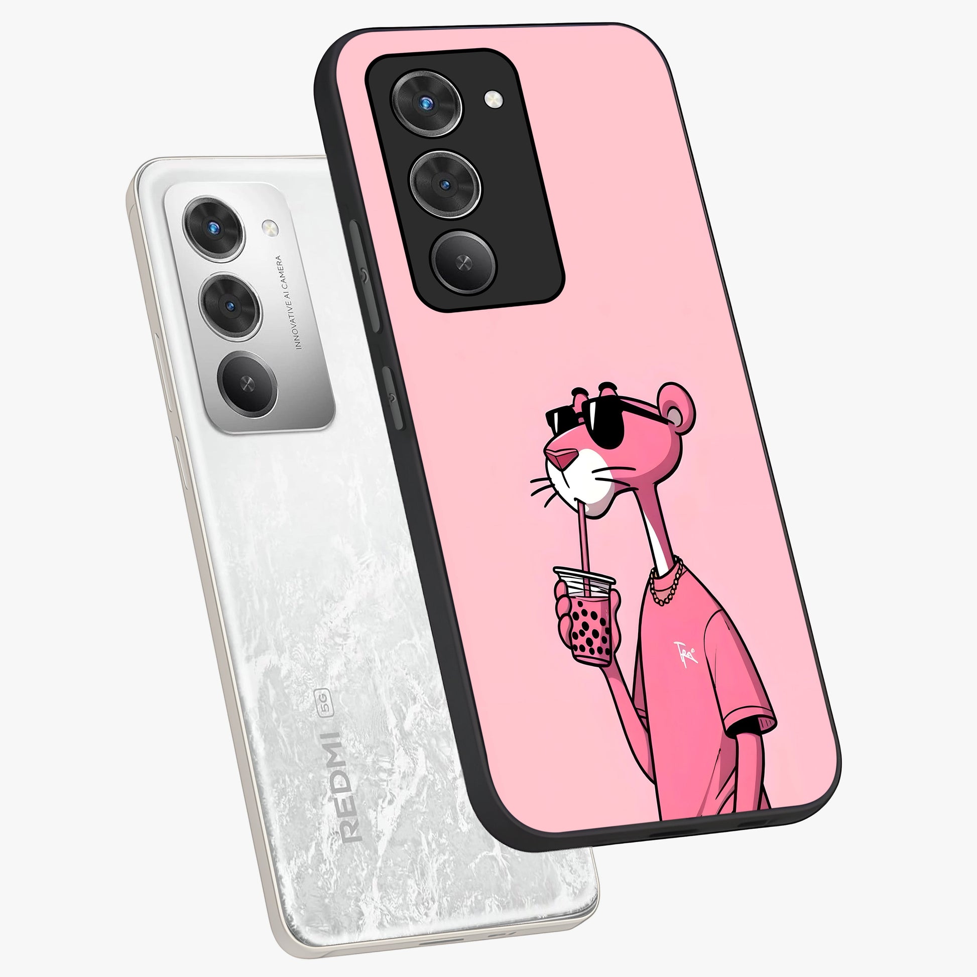 Pink Panther Glass Case displayed in angled mockup highlighting playful cartoon character design with vibrant pink aesthetic.