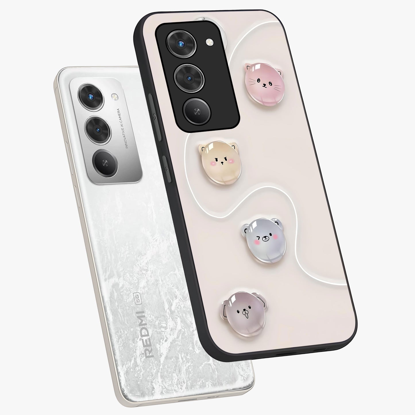Puffy Face Parade Glass Case displayed in angled mockup highlighting playful cartoon face design with fun aesthetic.