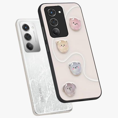 Puffy Face Parade Glass Case displayed in angled mockup highlighting playful cartoon face design with fun aesthetic.