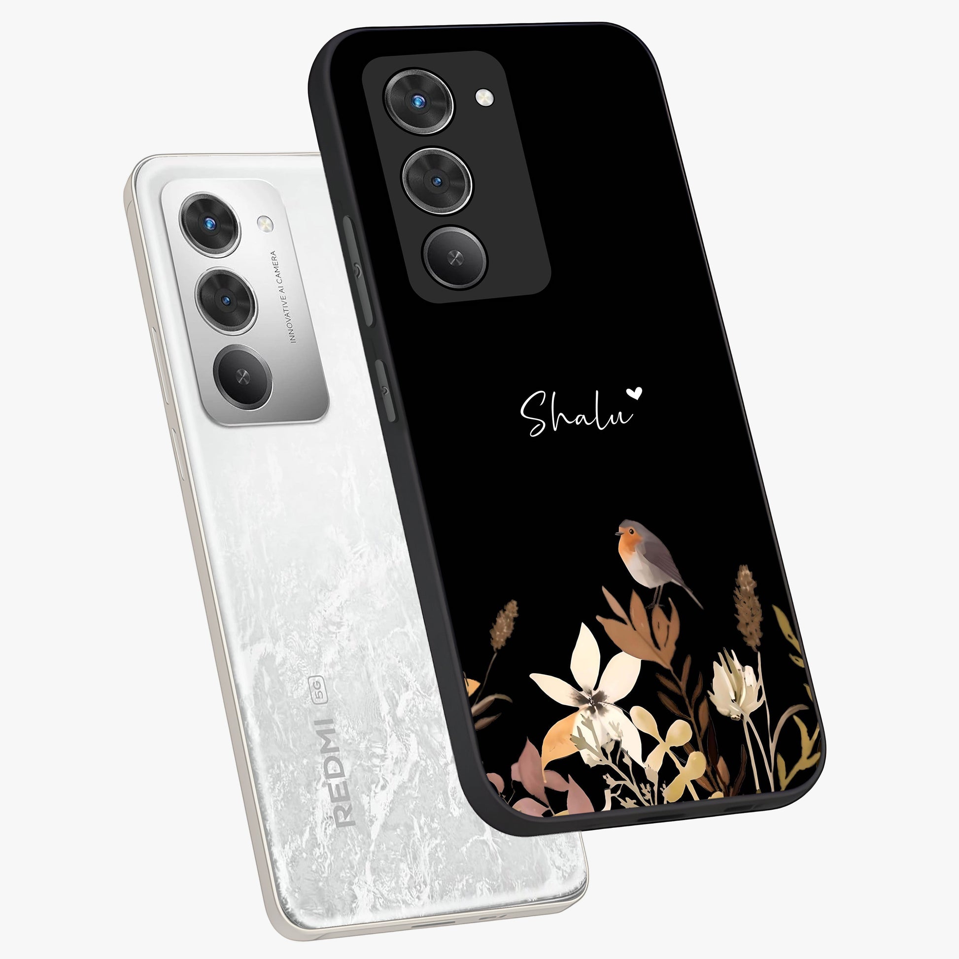 Quiet Garden Tune Custom Name Glass Case displayed in angled mockup highlighting delicate floral garden design with custom name feature.