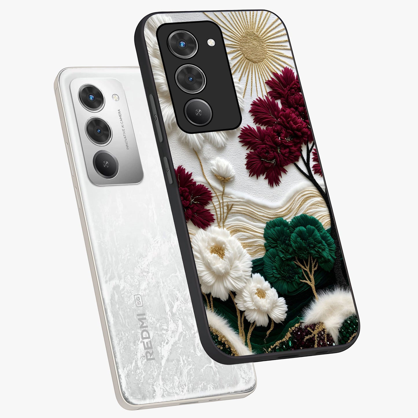 Radiant Bloom Elegance Glass Case displayed in angled mockup highlighting graceful floral design with radiant aesthetic style.