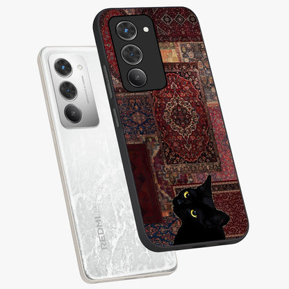 Regal Magic Cat Apple Glass Case displayed in angled mockup highlighting whimsical feline design with fantasy aesthetic.