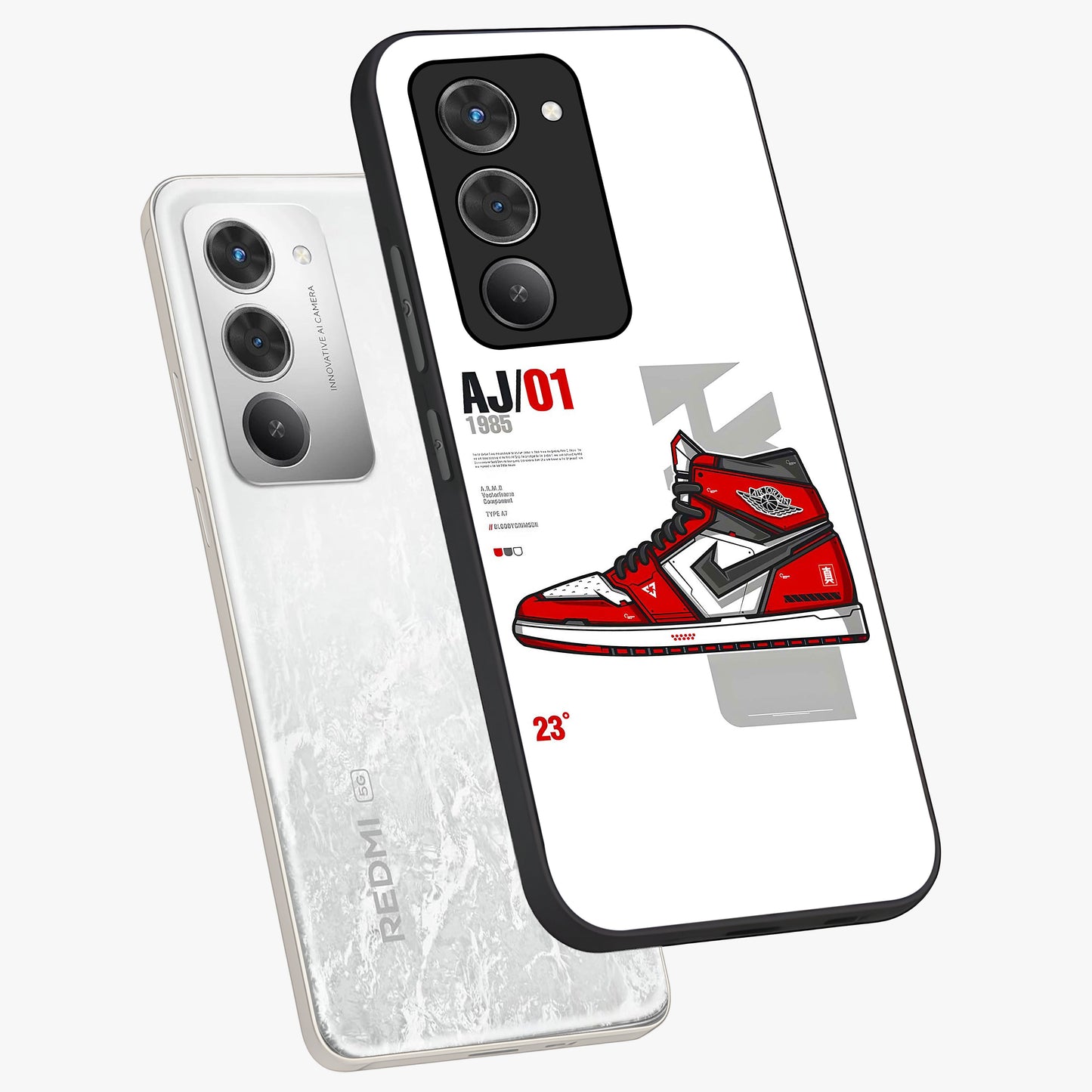 Retro Sneaker Blueprint Glass Case displayed in angled mockup highlighting detailed shoe design with sporty retro aesthetic.