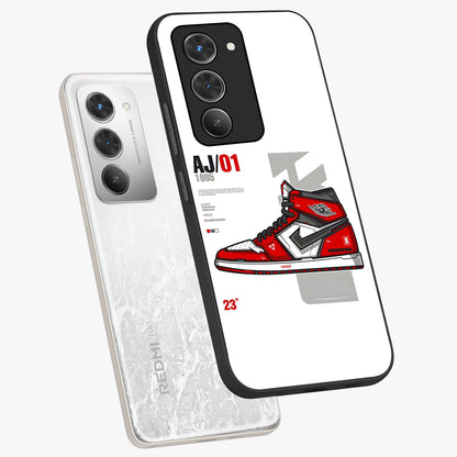 Retro Sneaker Blueprint Glass Case displayed in angled mockup highlighting detailed shoe design with sporty retro aesthetic.