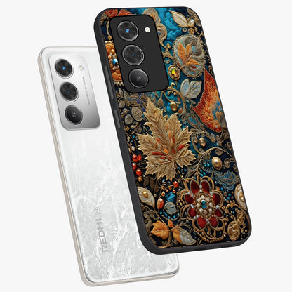 Royal Jewel Garden Glass Case displayed in angled mockup highlighting vibrant jewel inspired floral design with elegant aesthetic.