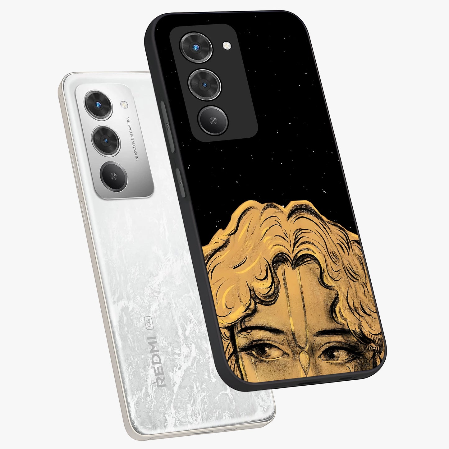 Shri Krishna Art Glass Case displayed in angled mockup highlighting spiritual Krishna illustration with divine aesthetic.