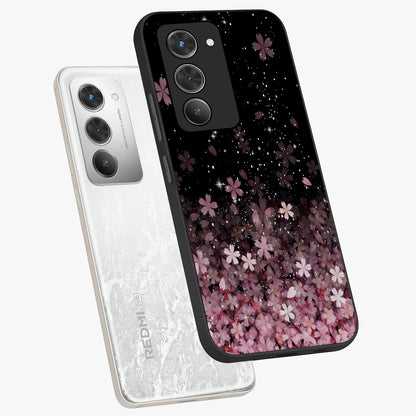 Small Starry Flowers Glass Case displayed in angled mockup highlighting tiny flower pattern with celestial aesthetic style.