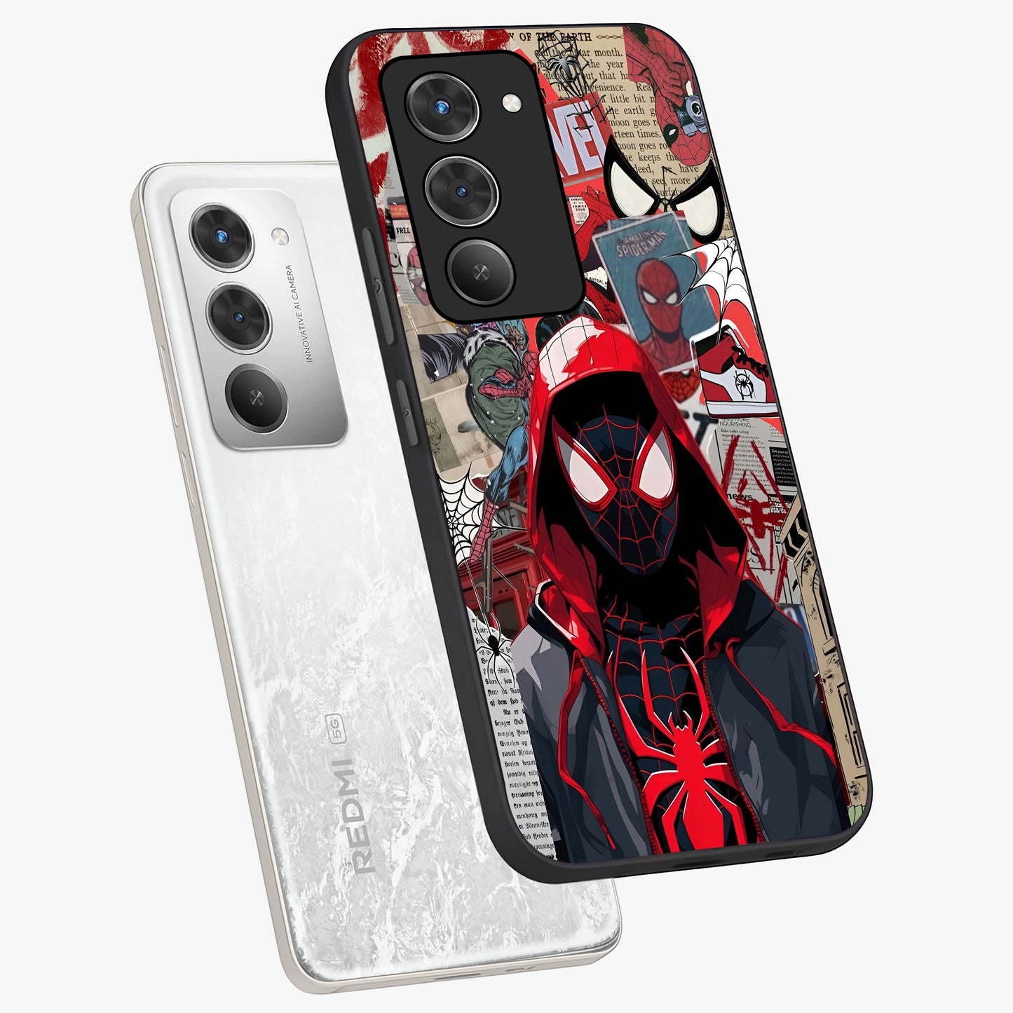 Spider Collage Street Glass Case displayed in angled mockup highlighting dynamic street style collage design with comic aesthetic.