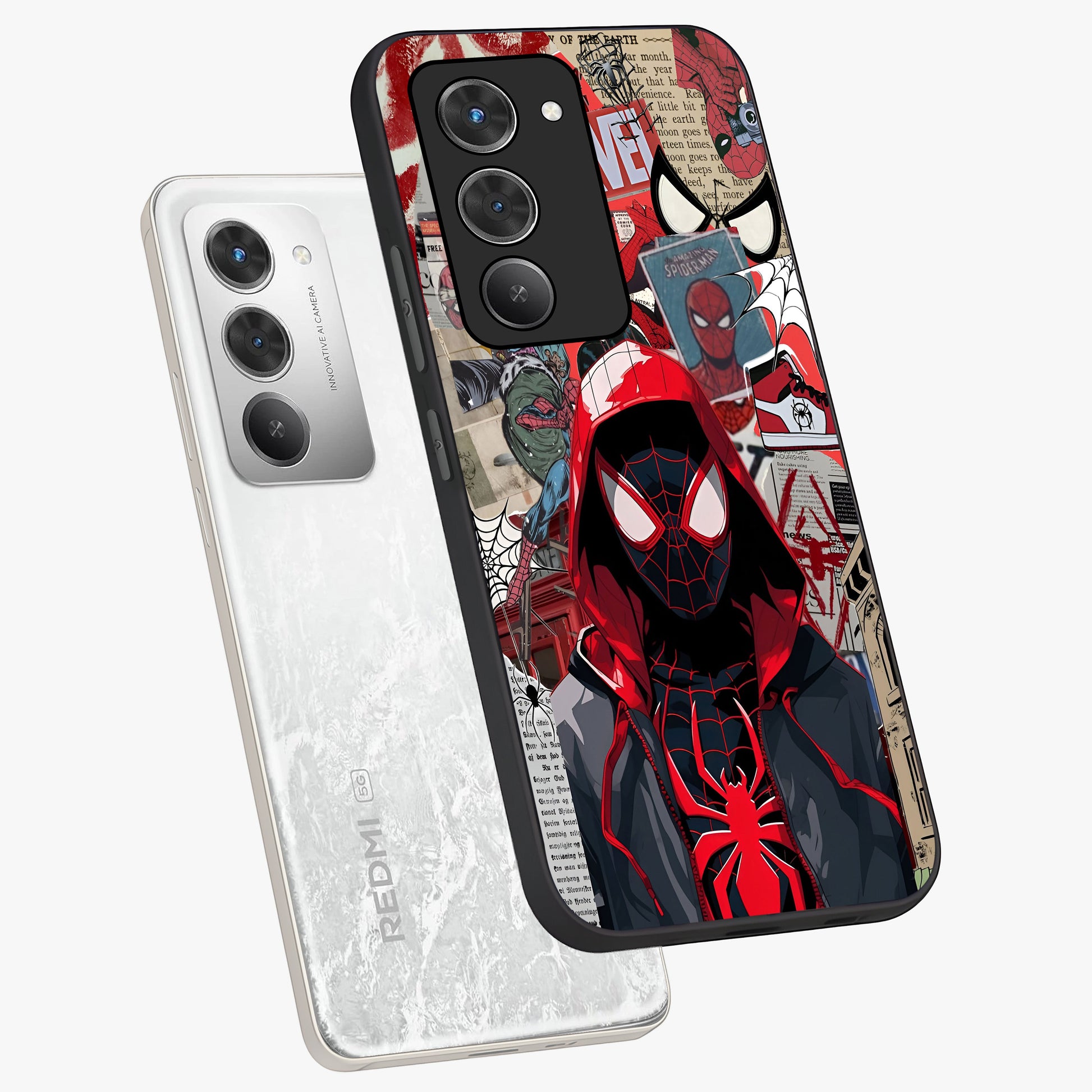 Spider Collage Street Glass Case displayed in angled mockup highlighting dynamic street style collage design with comic aesthetic.