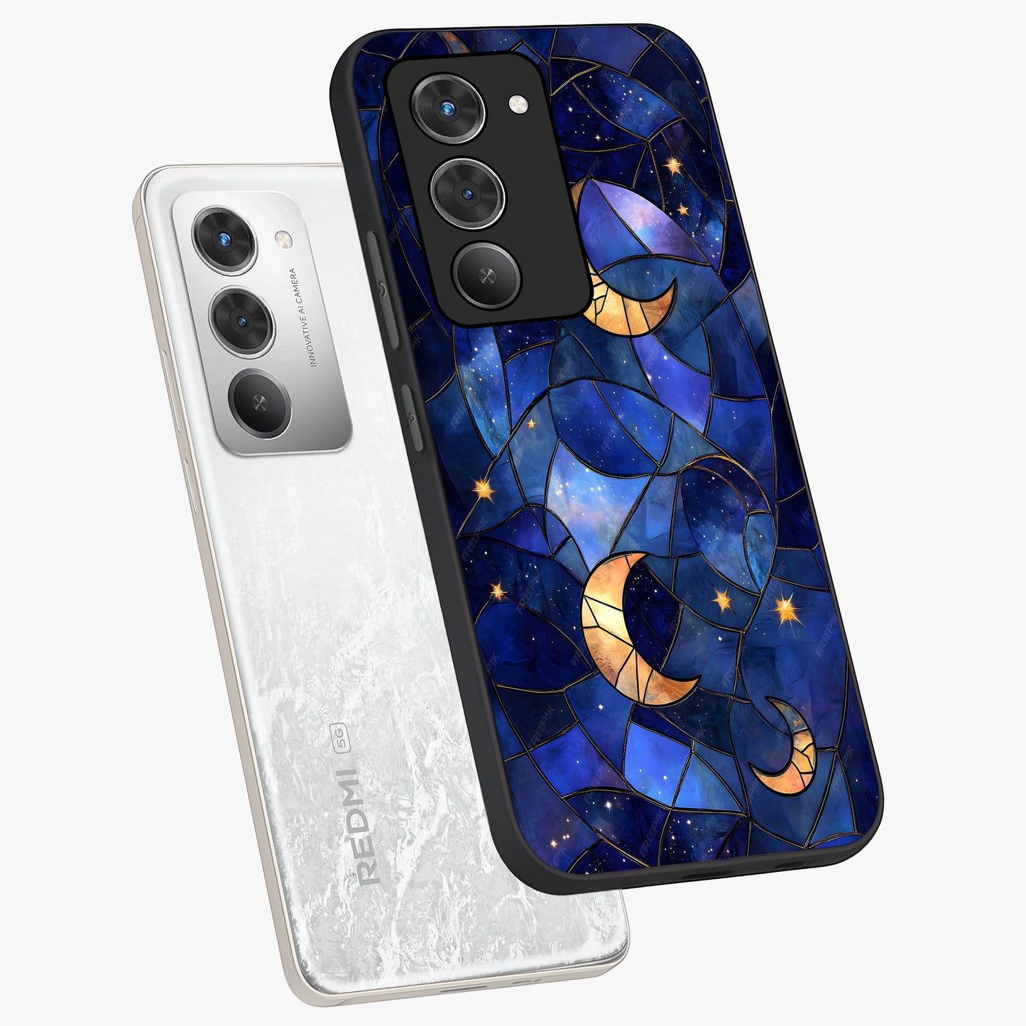 Starlit Sky Tapestry Glass Case displayed in angled mockup highlighting celestial night pattern with artistic aesthetic style.