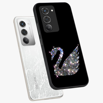 Starlit Swan Grace Glass Case displayed in angled mockup highlighting elegant swan illustration with dreamy celestial aesthetic.