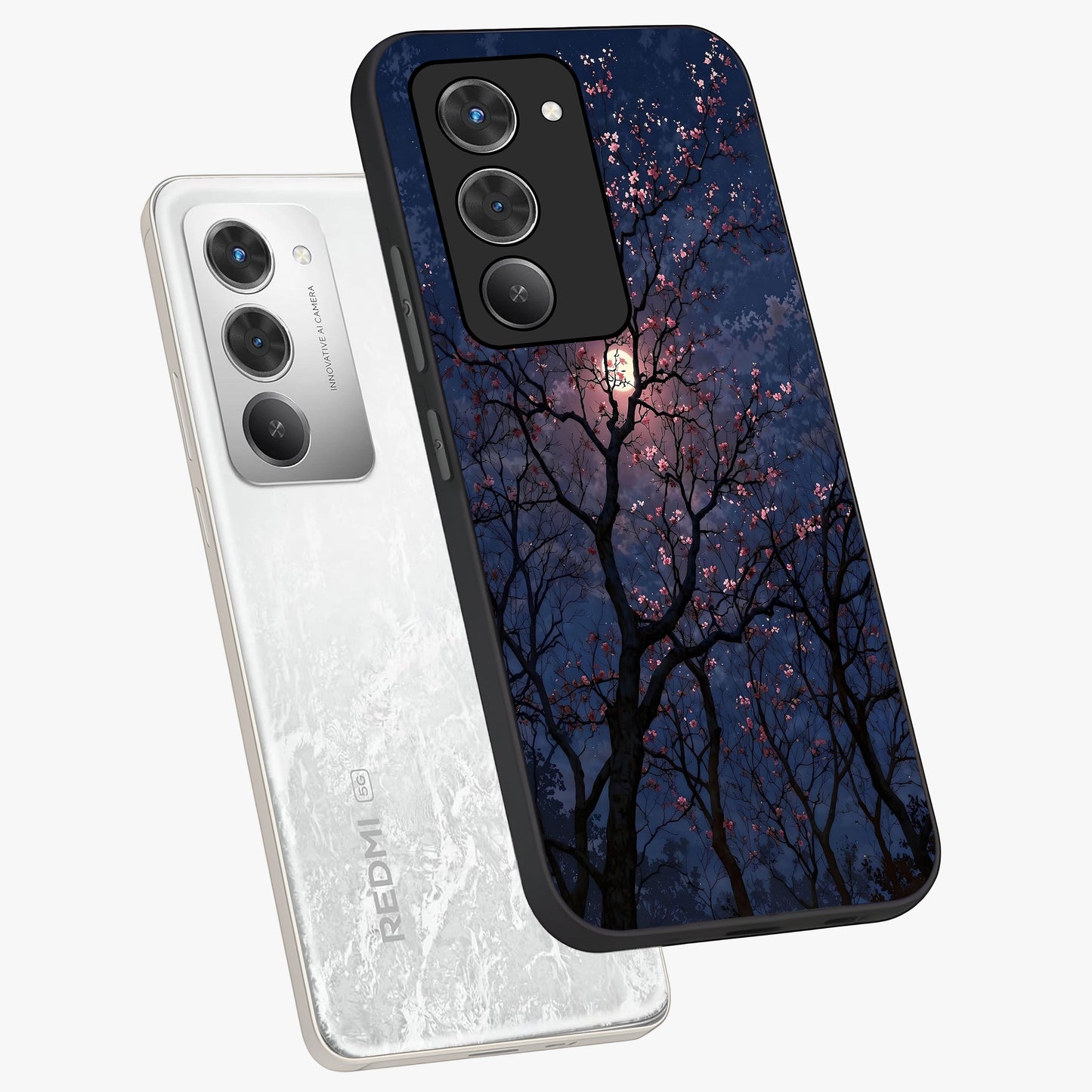 Twilight Sakura Serenade Glass Case displayed in angled mockup highlighting delicate sakura flower design with dreamy aesthetic.