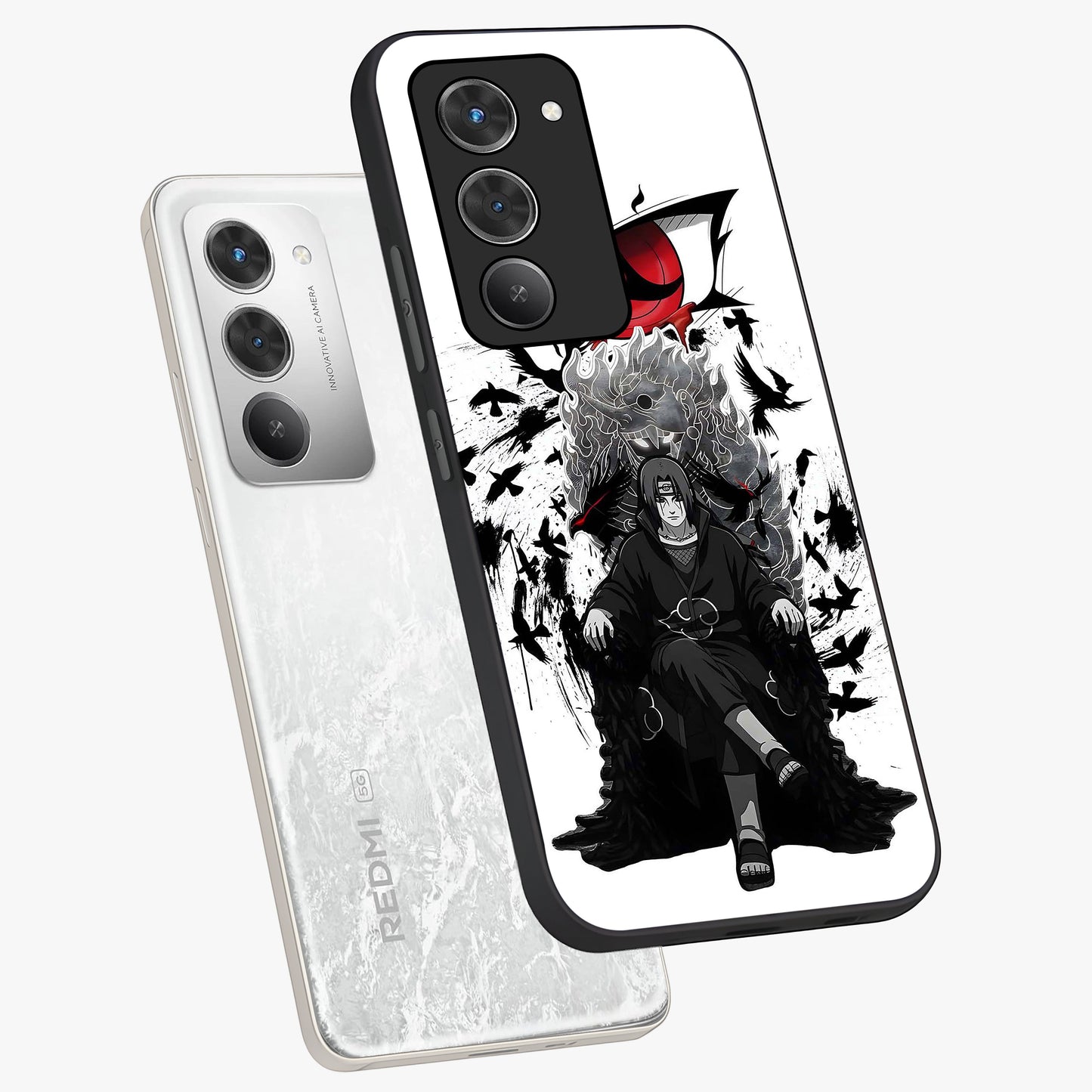 Uchiha Shadow Throne Glass Case displayed in angled mockup highlighting glowing aquatic design with celestial aesthetic.