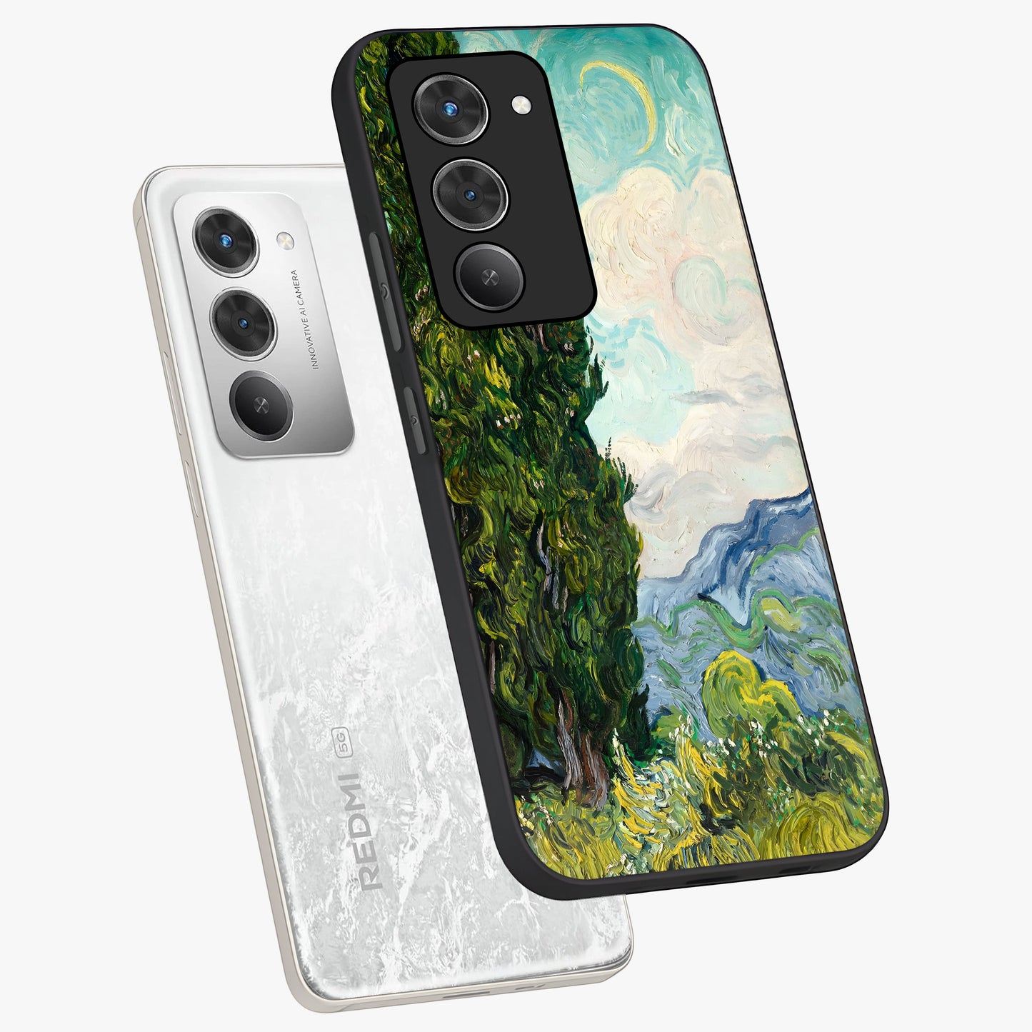 Van Gogh Vintage Art Glass Case displayed in angled mockup highlighting textured brushstroke design with classic aesthetic.