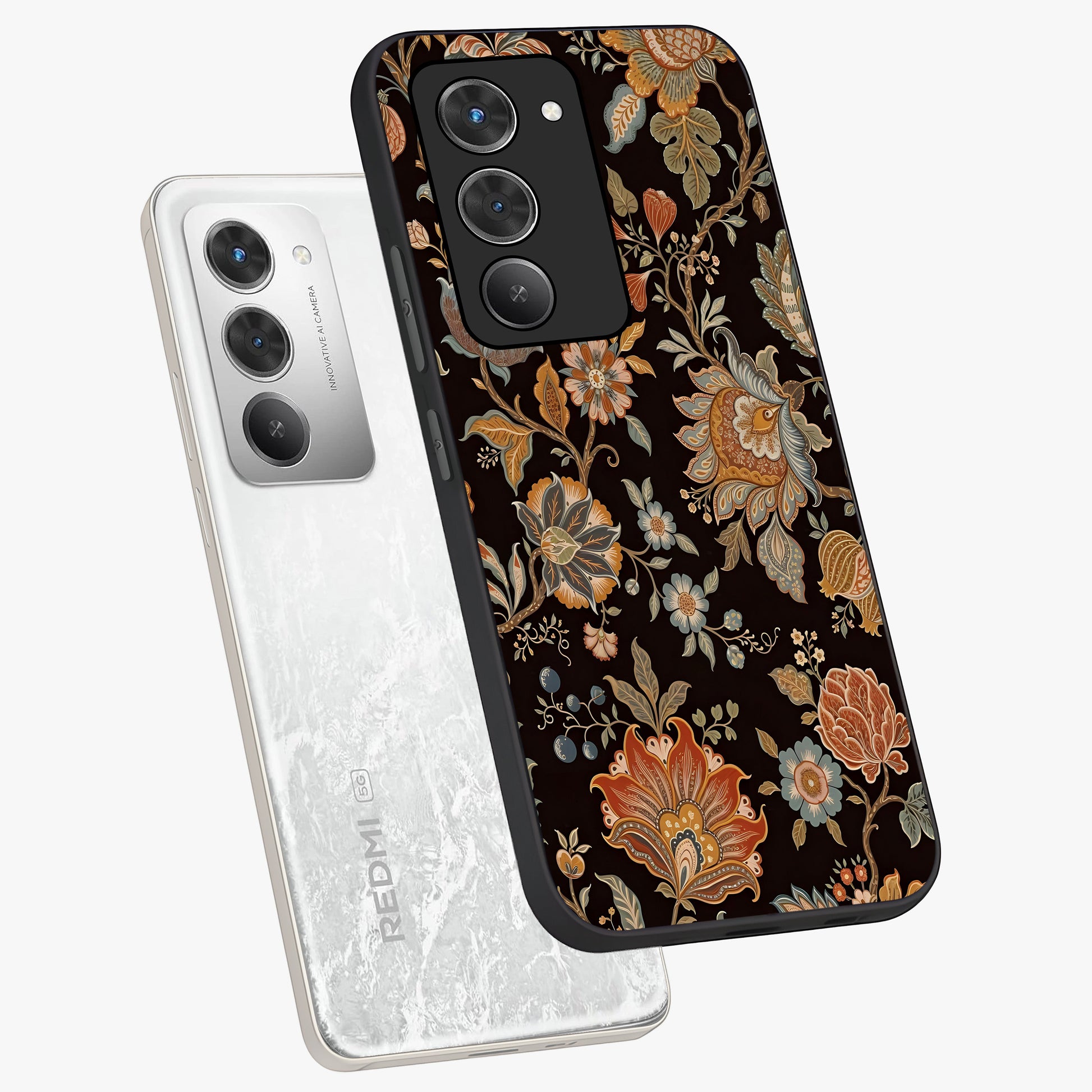 Vintage Floral Dream Glass Case displayed in angled mockup highlighting elegant vintage flower design with soft aesthetic style.