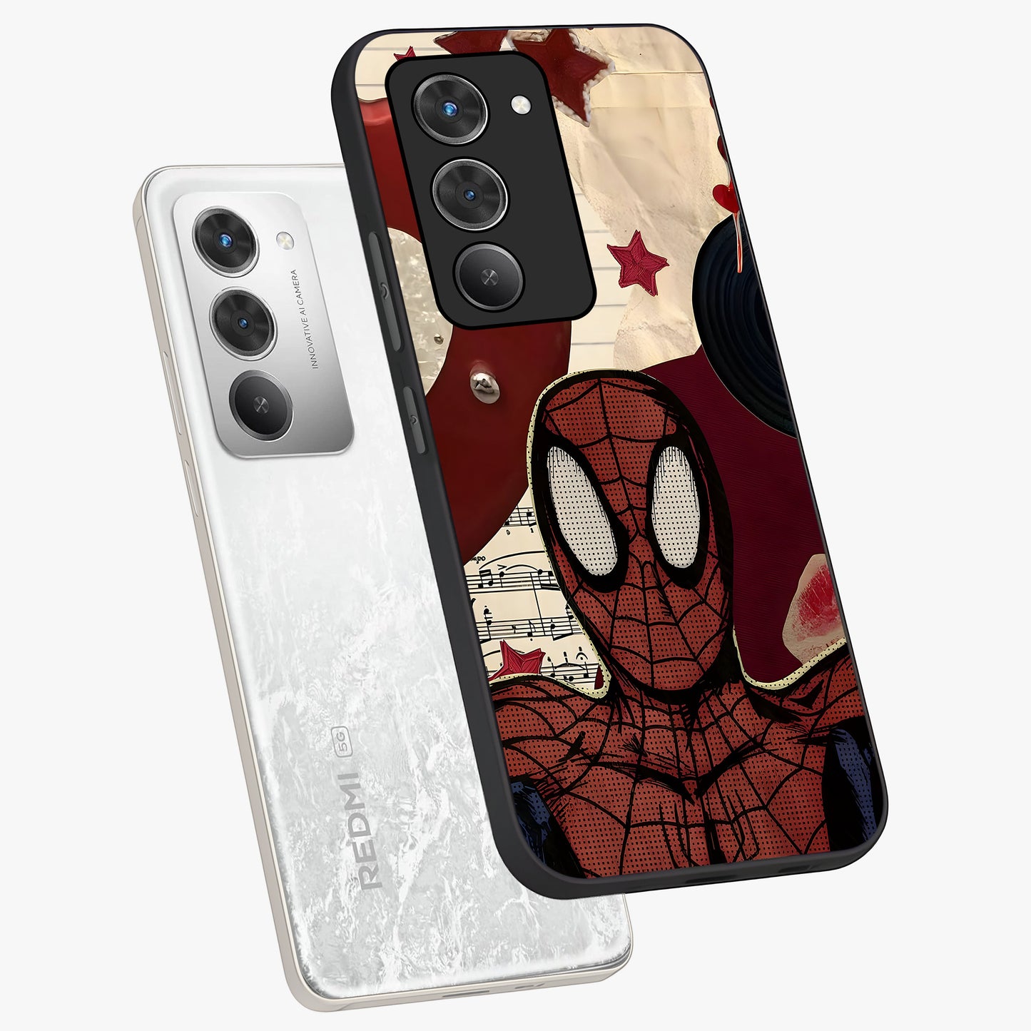 Web Warrior Vibes Glass Case displayed in angled mockup highlighting dynamic web design with comic style aesthetic.