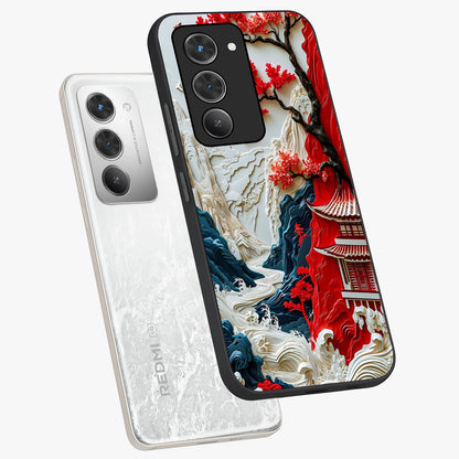Whispers Of Sakura Waves Glass Case displayed in angled mockup highlighting flowing sakura design with soft floral aesthetic.