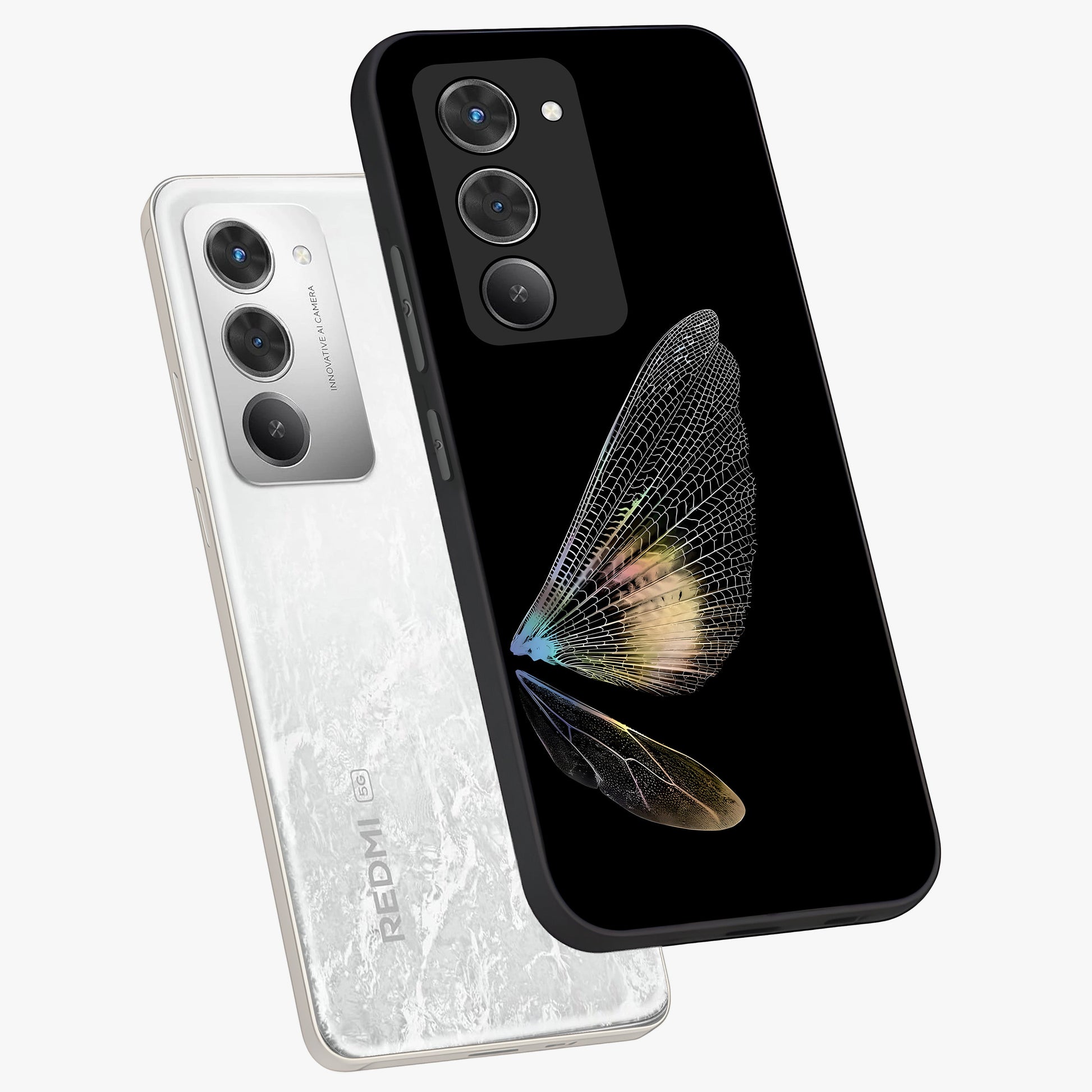 Whispers Of Wings Glass Case displayed in angled mockup highlighting soft feather design with celestial aesthetic style.
