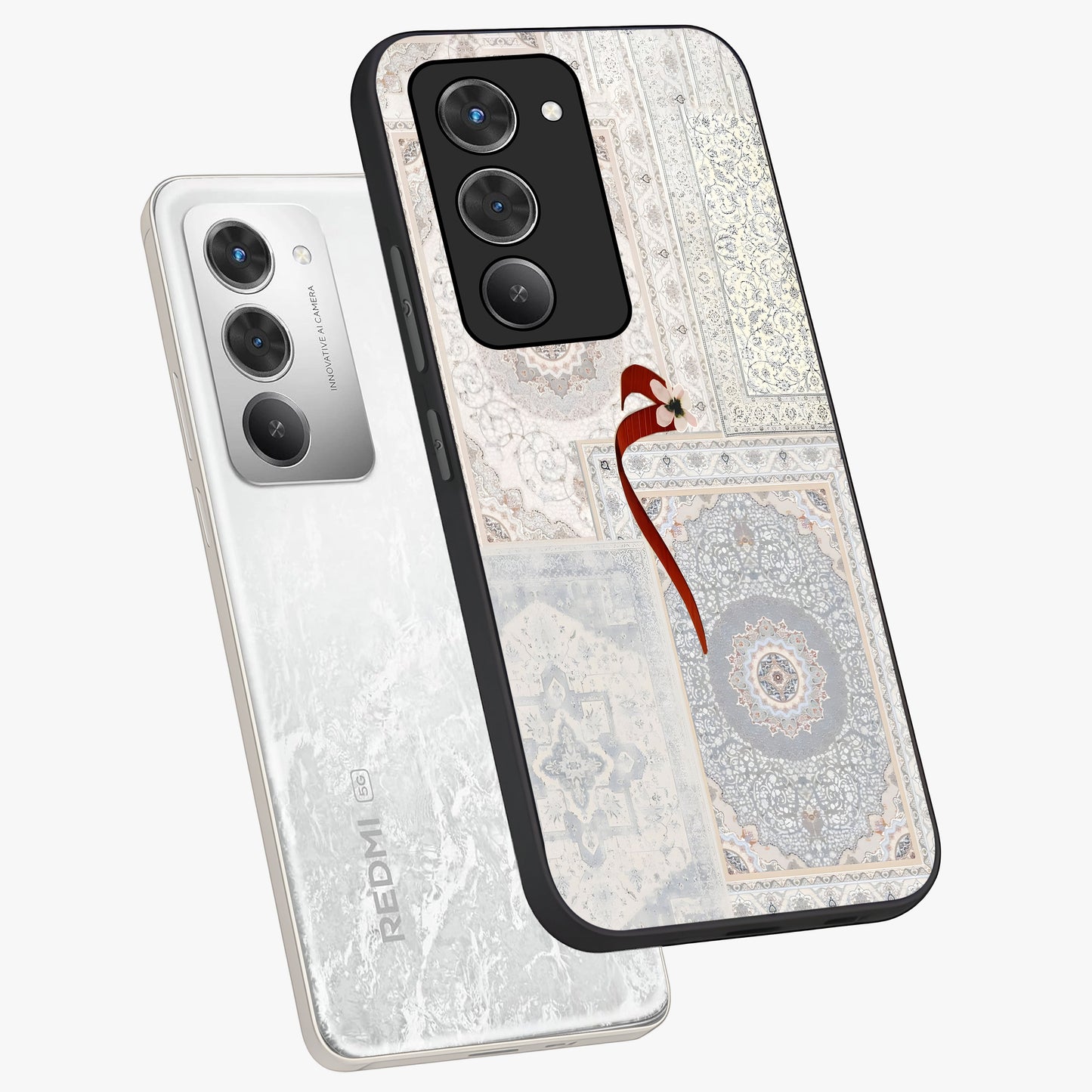 White Aesthetic Bow Glass Case displayed in angled mockup highlighting clean bow design with soft aesthetic style.