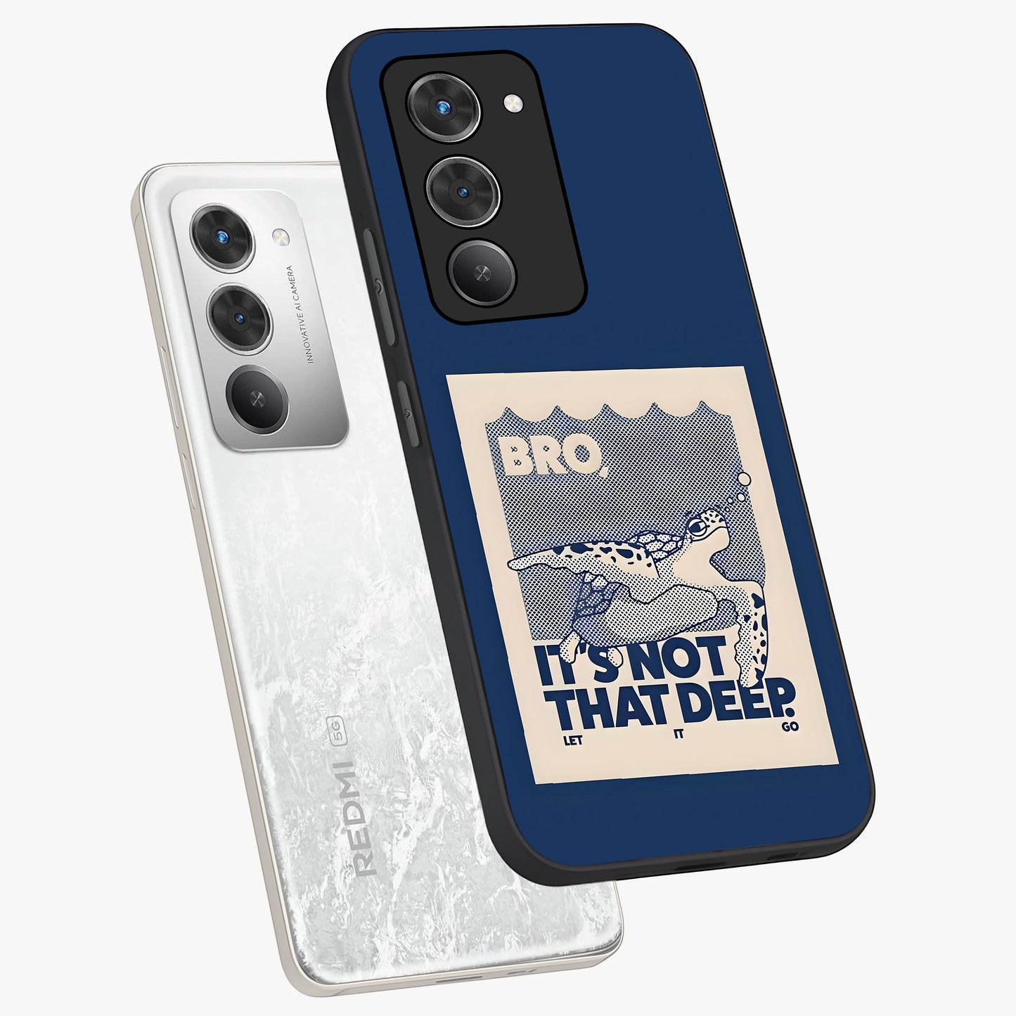 Worry Less Swim Glass Case displayed in angled mockup highlighting fun typography design with relaxed aesthetic style.