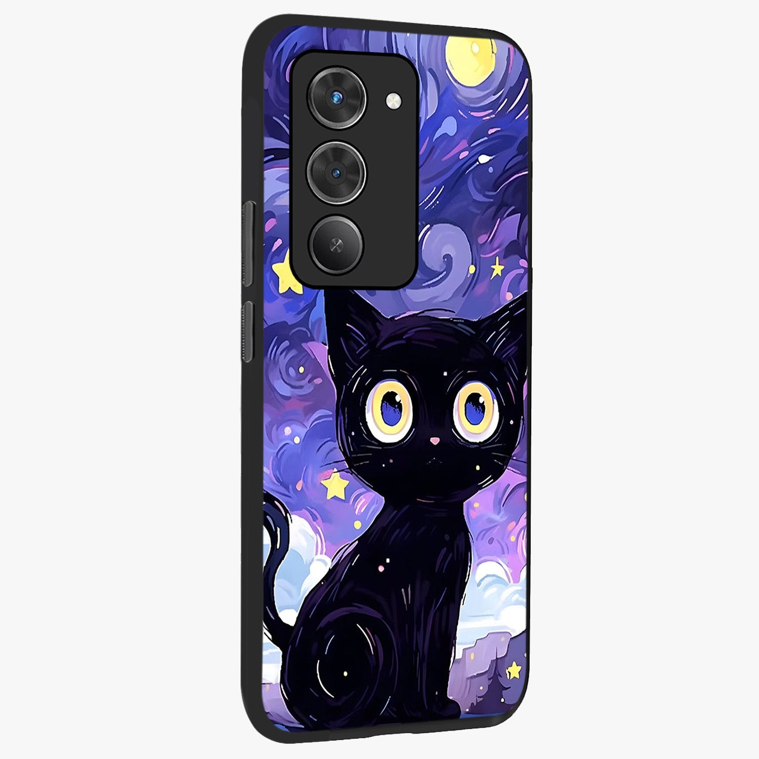 Abstract Cat Art Glass Case upright view showcasing creative feline illustration and aesthetic artistic style.