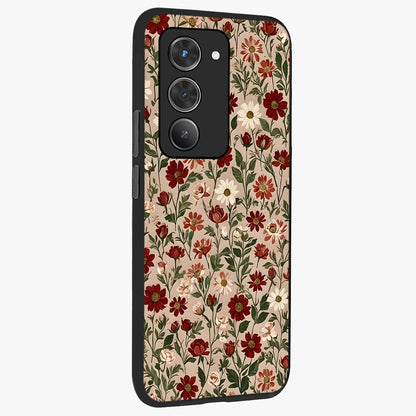 Biege Flower With Leaf Glass Case upright view showcasing delicate beige flower illustration with clean botanical style.